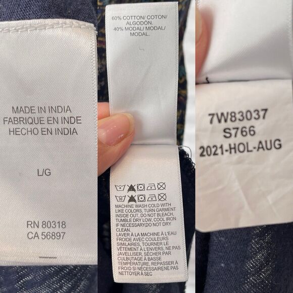 Lucky Brand Paisley Split back Tee, size L, Navy, cotton blend, made in India. - Picture 7 of 7